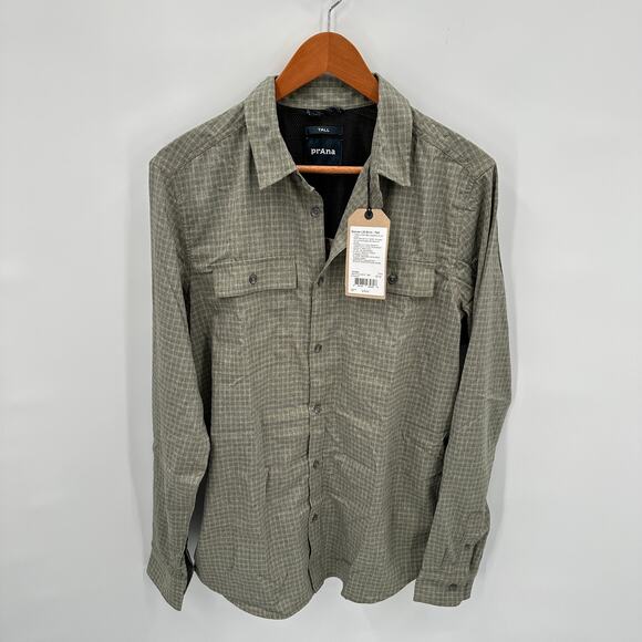 PRANA NWT Men's Garvan Long Sleeve Shirt in Evergreen // Small Tall - Picture 2 of 12